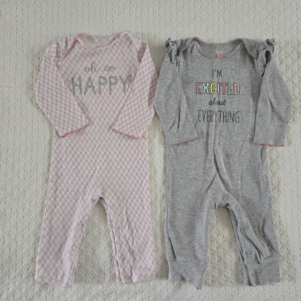Carters 2 Pack Baby Girl Long Sleeve Romper Jumpsuit 9 Months